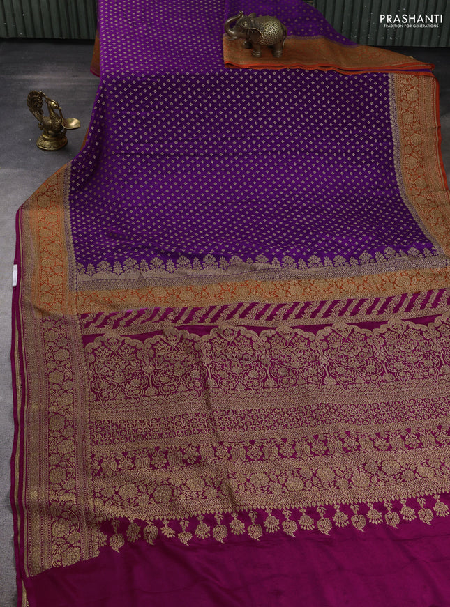 Banarasi crepe saree purple and pink with allover thread & zari woven buttas and woven border
