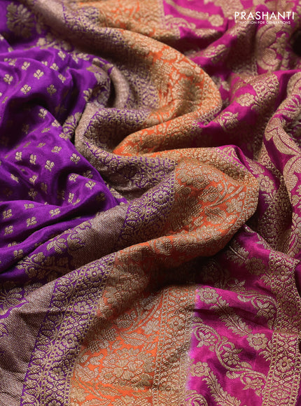 Banarasi crepe saree purple and pink with allover thread & zari woven buttas and woven border