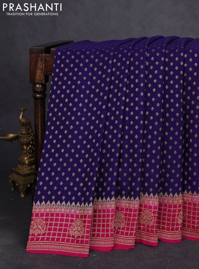 Banarasi crepe saree dark blue and pink with allover thread & zari woven buttas and woven border