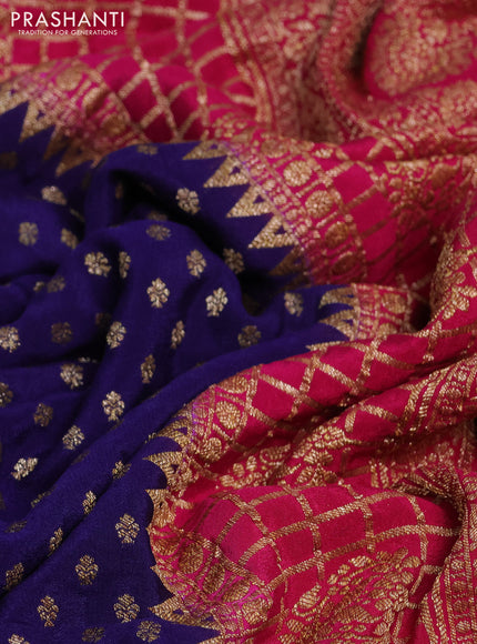 Banarasi crepe saree dark blue and pink with allover thread & zari woven buttas and woven border