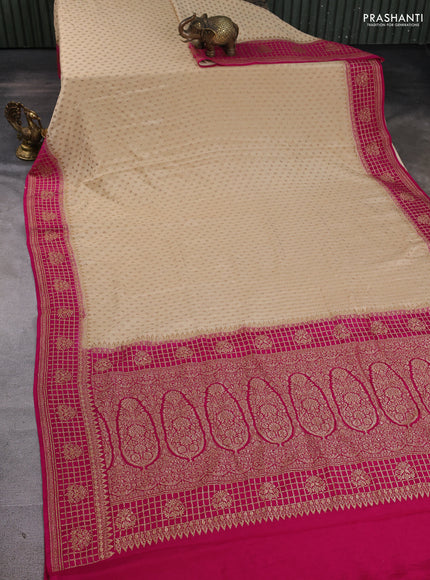 Banarasi crepe saree beige and pink with allover thread & zari woven buttas and woven border