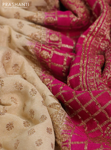 Banarasi crepe saree beige and pink with allover thread & zari woven buttas and woven border