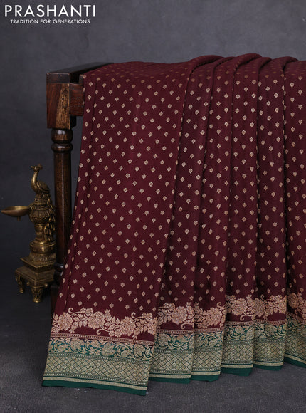 Banarasi crepe saree coffee brown and green with allover thread & zari woven buttas and woven border