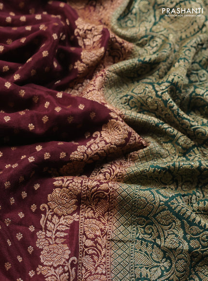 Banarasi crepe saree coffee brown and green with allover thread & zari woven buttas and woven border