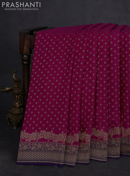 Banarasi crepe saree pink and purple with allover thread & zari woven buttas and woven border