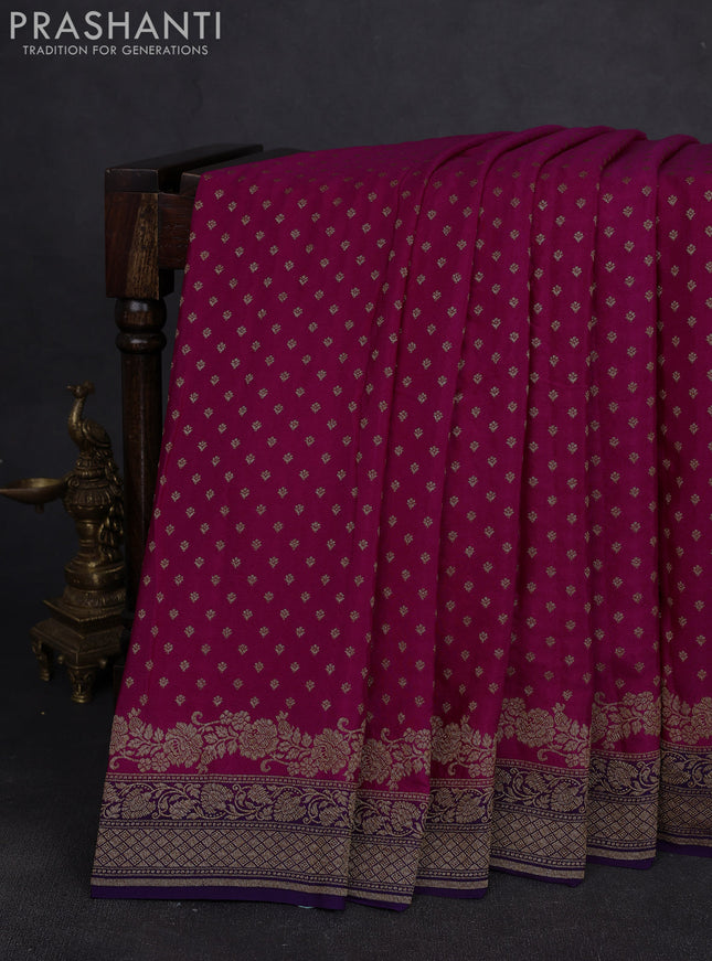 Banarasi crepe saree pink and purple with allover thread & zari woven buttas and woven border