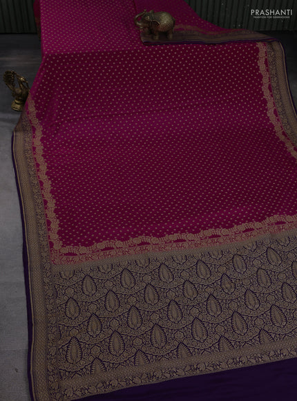 Banarasi crepe saree pink and purple with allover thread & zari woven buttas and woven border