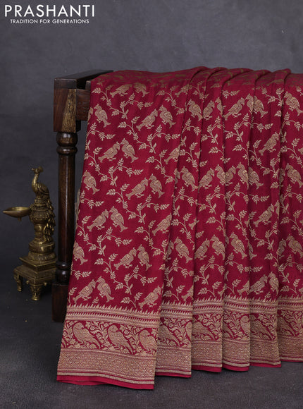 Banarasi crepe saree maroon with allover thread & zari weaves and woven border