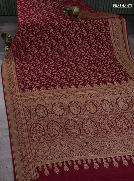 Banarasi crepe saree maroon with allover thread & zari weaves and woven border