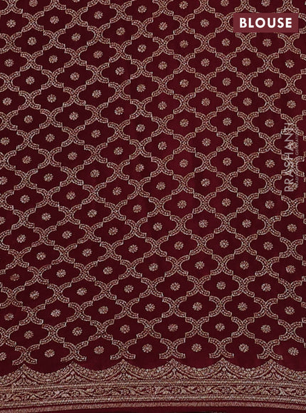 Banarasi crepe saree pink and maroon with allover thread & zari woven buttas and woven border