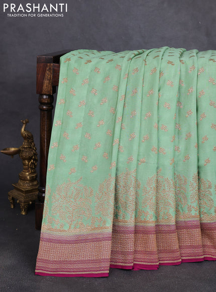 Banarasi crepe saree pastel green and pink with allover thread & zari woven buttas and woven border