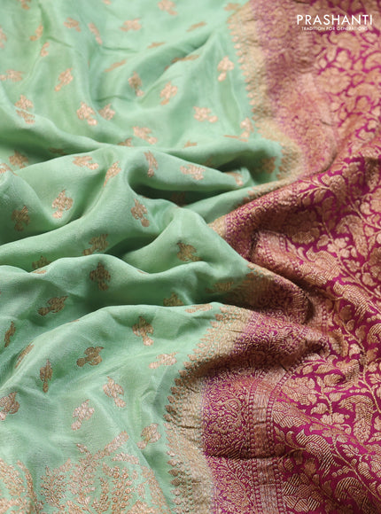 Banarasi crepe saree pastel green and pink with allover thread & zari woven buttas and woven border