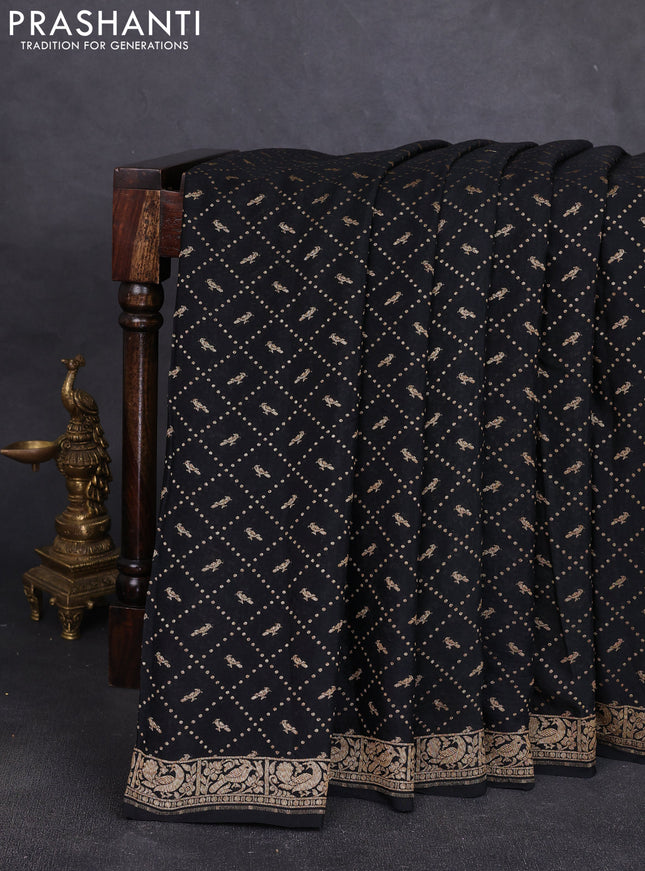 Banarasi crepe saree black with allover thread & zari weaves and buttas and woven border