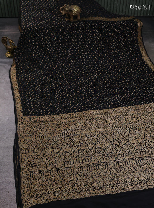 Banarasi crepe saree black with allover thread & zari weaves and buttas and woven border