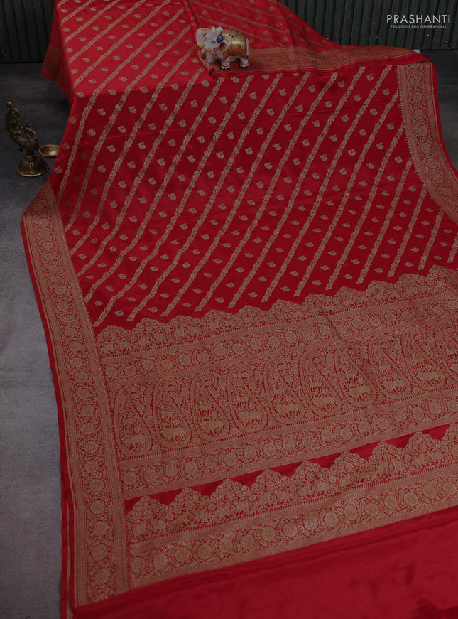 Banarasi crepe saree red with allover thread & zari weaves and buttas and woven border