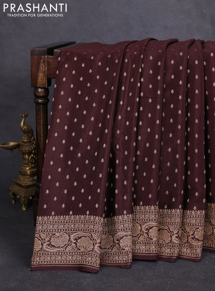 Banarasi crepe saree coffee brown with allover thread & zari woven buttas and woven border