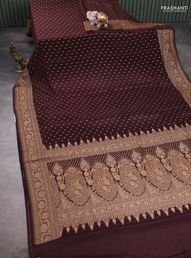 Banarasi crepe saree coffee brown with allover thread & zari woven buttas and woven border