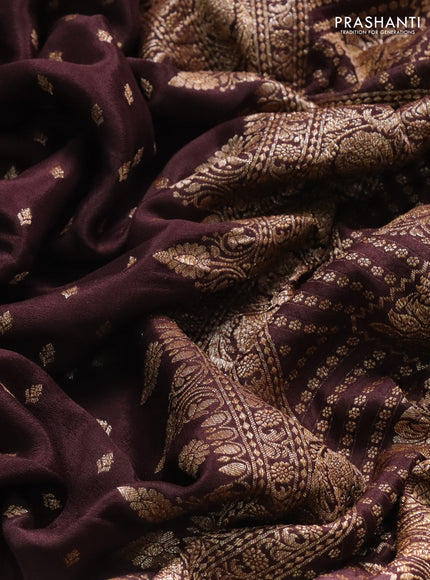 Banarasi crepe saree coffee brown with allover thread & zari woven buttas and woven border