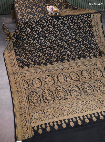 Banarasi crepe saree black with allover thread & zari weaves and woven border