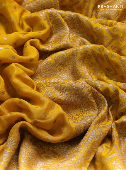 Banarasi crepe saree mustard yellow with allover thread & zari woven buttas and woven border