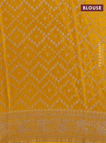 Banarasi crepe saree mustard yellow with allover thread & zari woven buttas and woven border