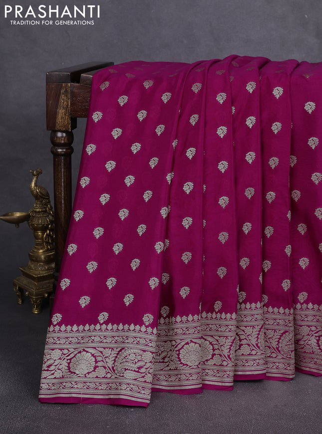 Banarasi crepe saree pink with allover thread & zari woven buttas and woven border