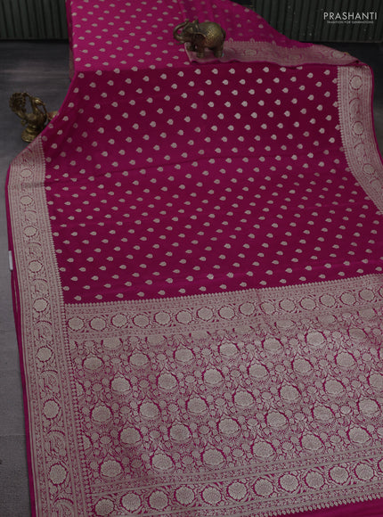 Banarasi crepe saree pink with allover thread & zari woven buttas and woven border