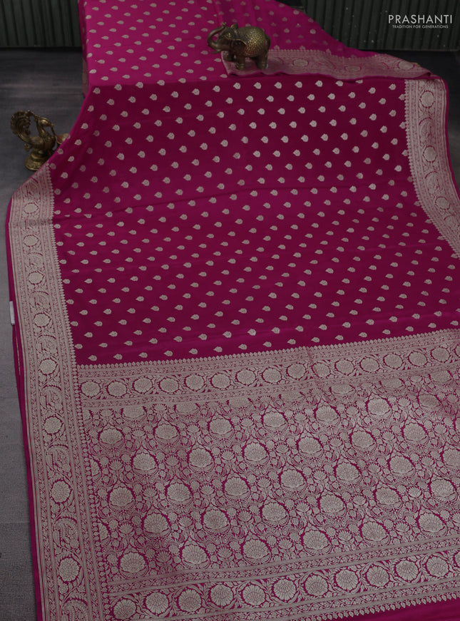 Banarasi crepe saree pink with allover thread & zari woven buttas and woven border