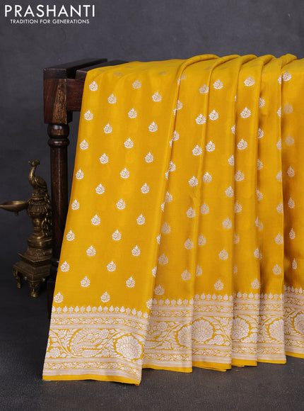 Banarasi crepe saree yellow with allover thread & zari woven buttas and woven border