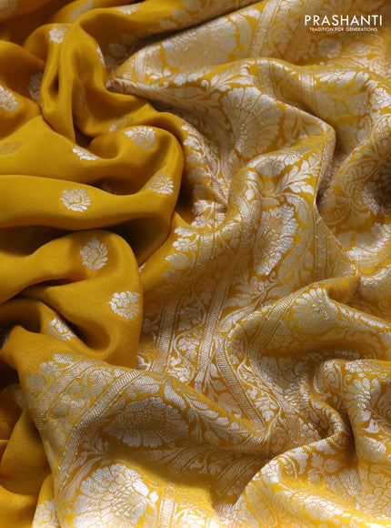 Banarasi crepe saree yellow with allover thread & zari woven buttas and woven border