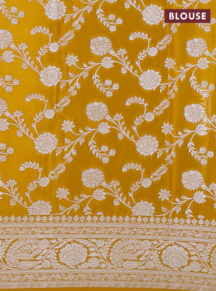 Banarasi crepe saree yellow with allover thread & zari woven buttas and woven border