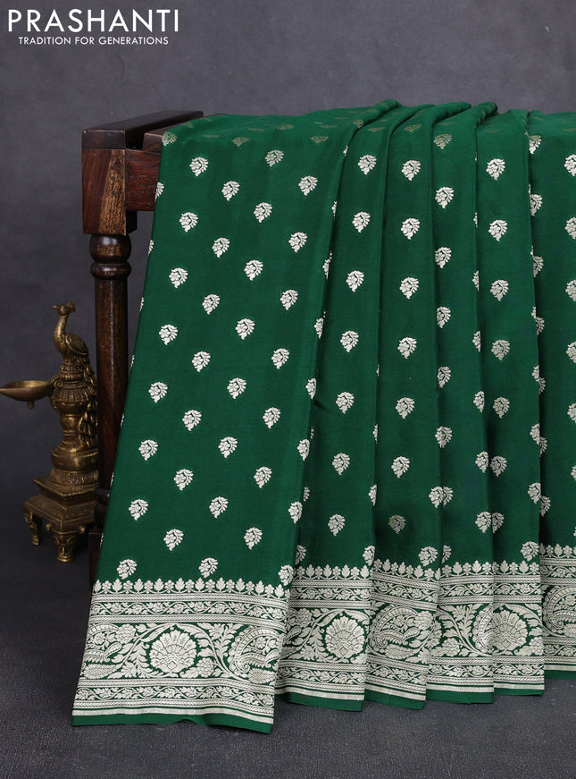 Banarasi crepe saree green with allover thread & zari woven buttas and woven border