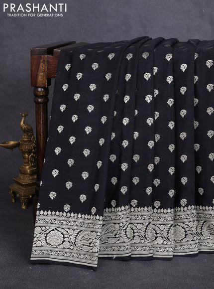 Banarasi crepe saree black with allover thread & zari woven buttas and woven border