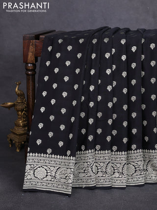 Banarasi crepe saree black with allover thread & zari woven buttas and woven border