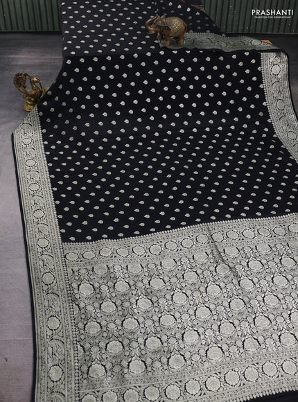 Banarasi crepe saree black with allover thread & zari woven buttas and woven border