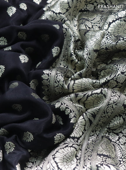 Banarasi crepe saree black with allover thread & zari woven buttas and woven border