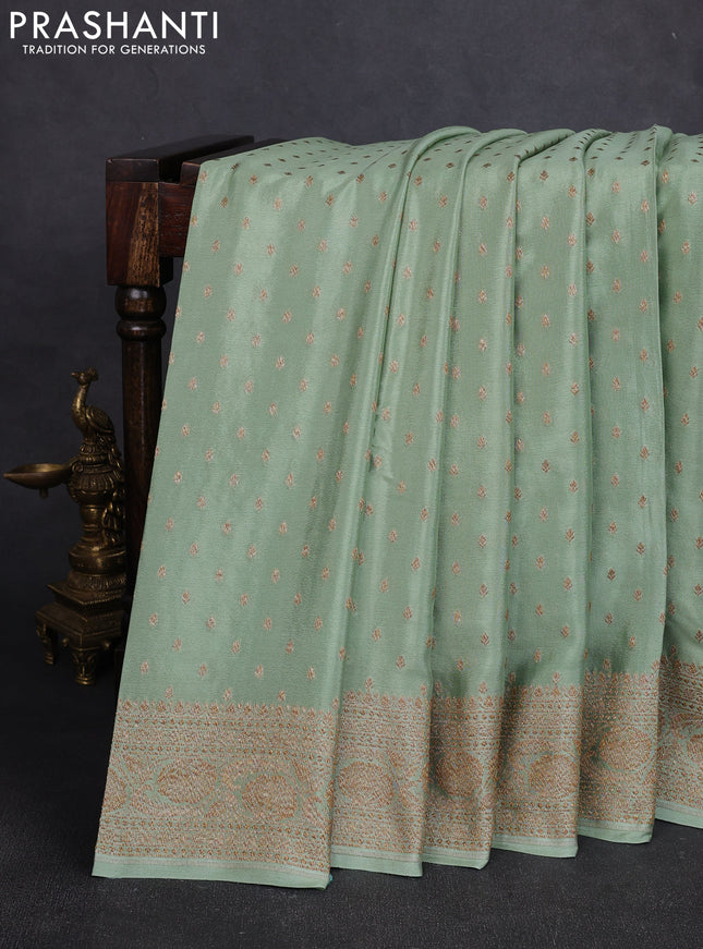 Banarasi crepe saree pastel green with allover thread & zari woven buttas and woven border