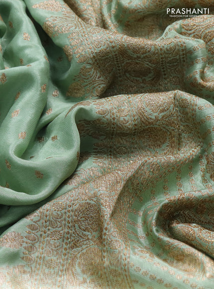 Banarasi crepe saree pastel green with allover thread & zari woven buttas and woven border