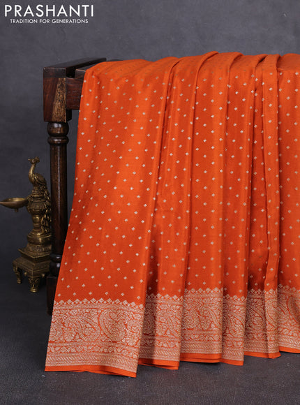 Banarasi crepe saree orange with allover thread & zari woven buttas and woven border