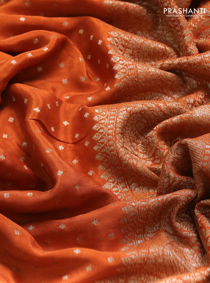 Banarasi crepe saree orange with allover thread & zari woven buttas and woven border