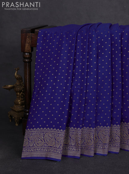 Banarasi crepe saree royal blue with allover thread & zari woven buttas and woven border