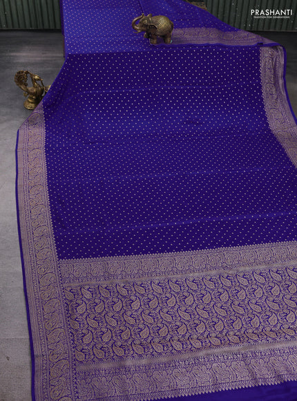 Banarasi crepe saree royal blue with allover thread & zari woven buttas and woven border