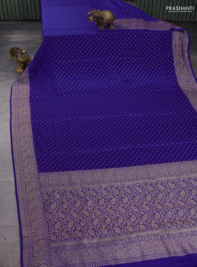 Banarasi crepe saree royal blue with allover thread & zari woven buttas and woven border