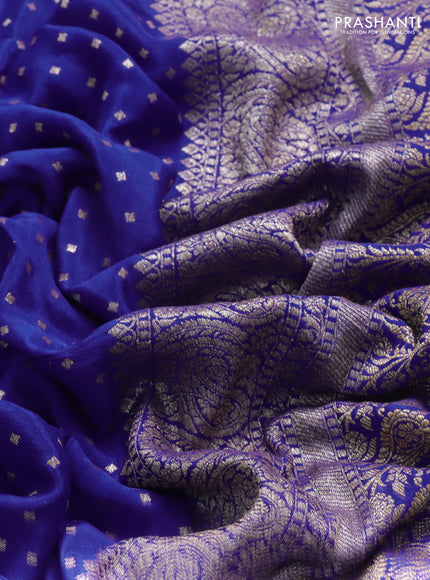 Banarasi crepe saree royal blue with allover thread & zari woven buttas and woven border