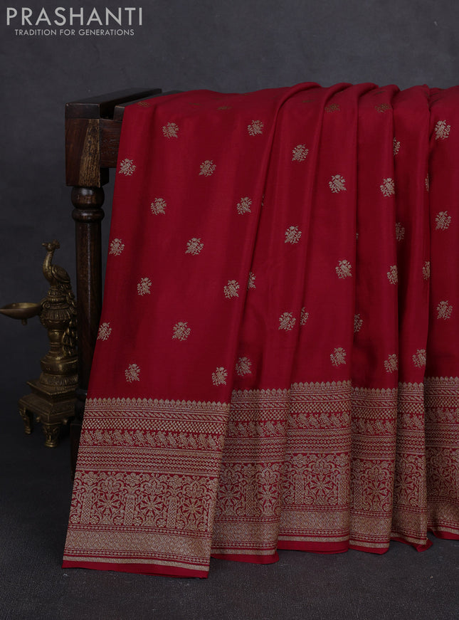 Banarasi crepe saree red with allover thread & zari woven buttas and long woven border