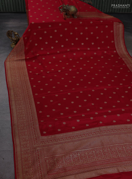 Banarasi crepe saree red with allover thread & zari woven buttas and long woven border