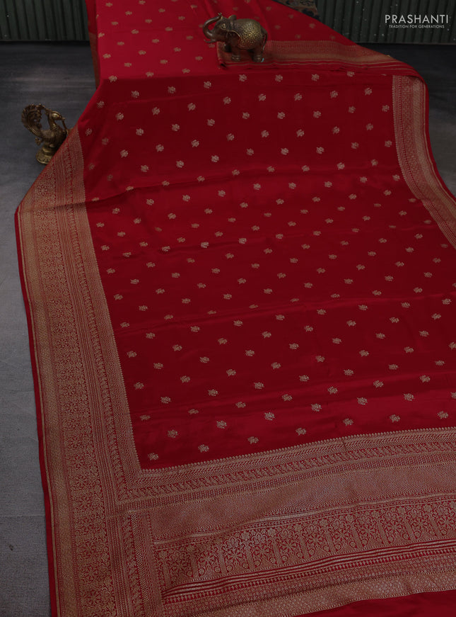 Banarasi crepe saree red with allover thread & zari woven buttas and long woven border