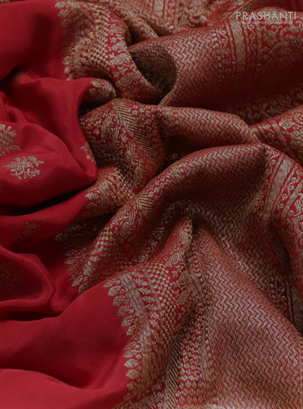 Banarasi crepe saree red with allover thread & zari woven buttas and long woven border