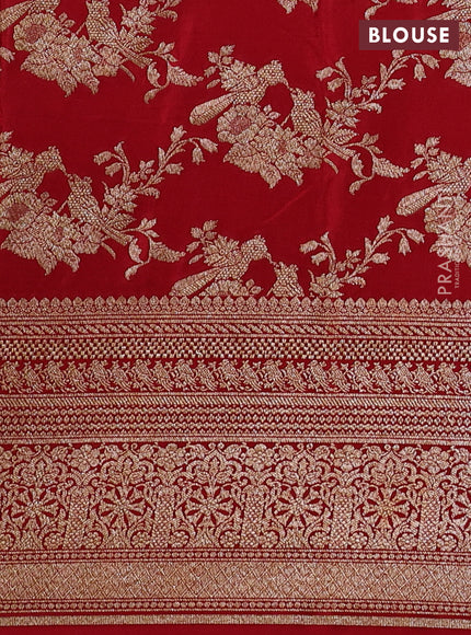 Banarasi crepe saree red with allover thread & zari woven buttas and long woven border