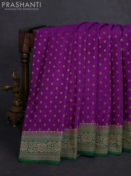 Banarasi crepe saree purple and green with allover thread & zari woven buttas and woven border